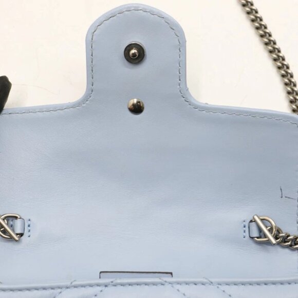 Gucci Calfskin Matelasse Super Mini GG Marmont Shoulder Bag - Light Blue - Picture 10 of 16